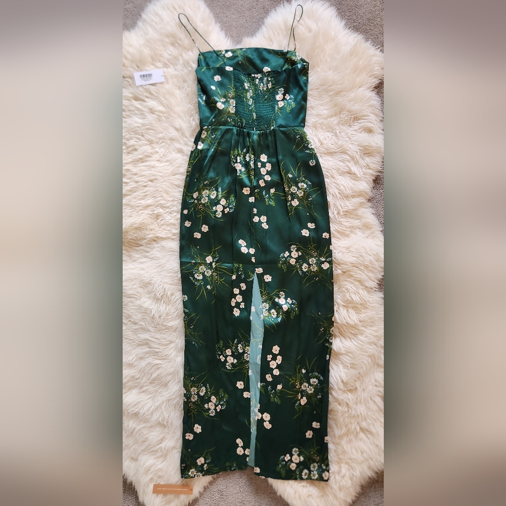 Reformation Frankie silk slip dress-dark green (size 4 remaining) NWOT - Picture 10 of 16